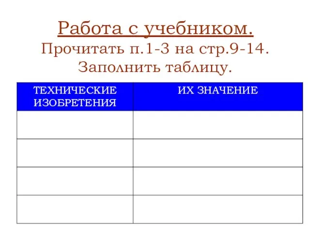 Работа с учебником. Прочитать п.1-3 на стр.9-14. Заполнить таблицу.