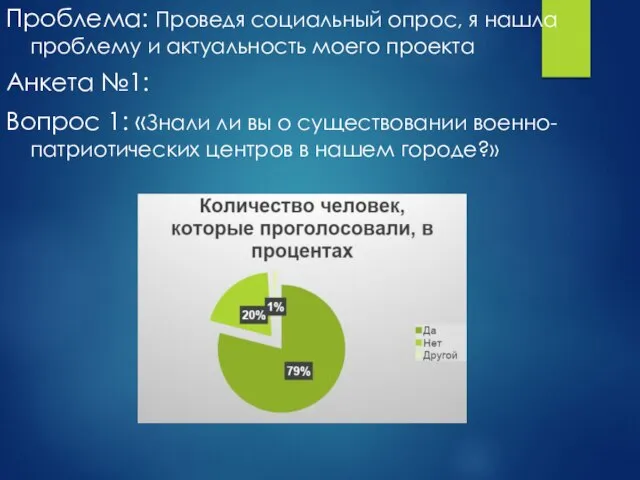 Проблема: Проведя социальный опрос, я нашла проблему и актуальность моего проекта Анкета