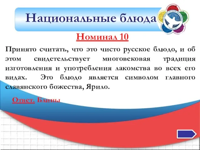 Национальные блюда Номинал 10 Принято считать, что это чисто русское блюдо, и