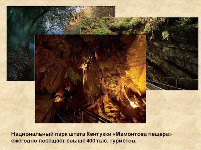 Национальный парк штата Кентукки «Мамонтова пещера» ежегодно посещает свыше 400 тыс. туристов.