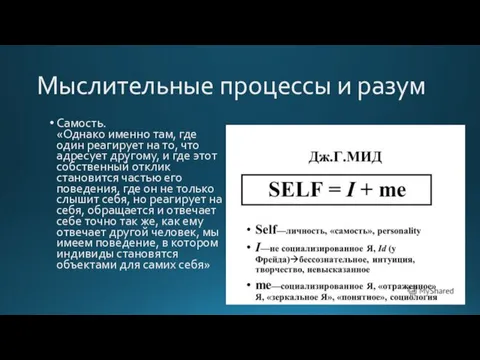 Мыслительные процессы и разум Самость. «Однако именно там, где один реагирует на