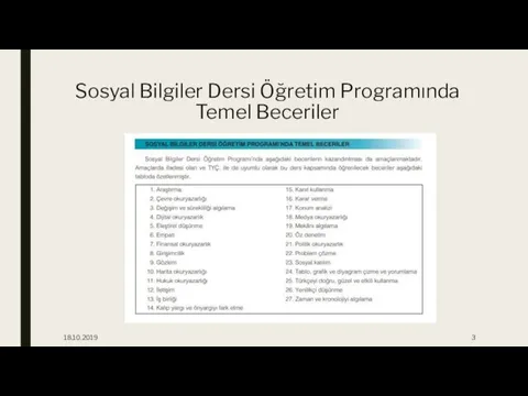 Sosyal Bilgiler Dersi Öğretim Programında Temel Beceriler 18.10.2019