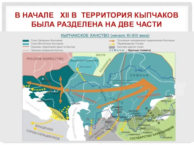 В НАЧАЛЕ XII В ТЕРРИТОРИЯ КЫПЧАКОВ БЫЛА РАЗДЕЛЕНА НА ДВЕ ЧАСТИ