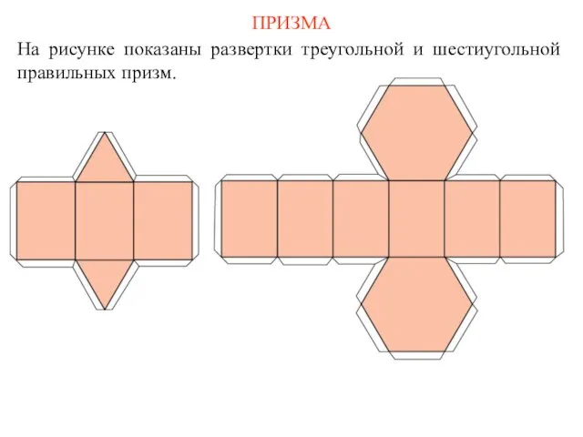 ПРИЗМА На рисунке показаны развертки треугольной и шестиугольной правильных призм.