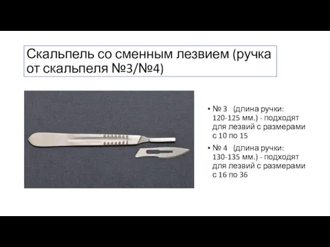 Скальпель со сменным лезвием (ручка от скальпеля №3/№4) № 3 (длина ручки: