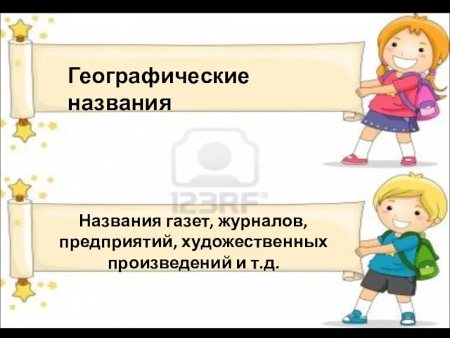 Географические названия Названия газет, журналов, предприятий, художественных произведений и т.д.