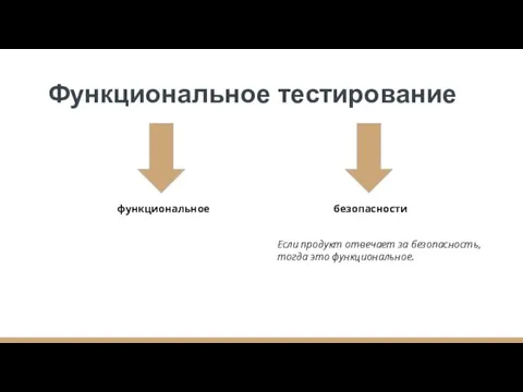 Функциональное тестирование функциональное безопасности Если продукт отвечает за безопасность, тогда это функциональное.