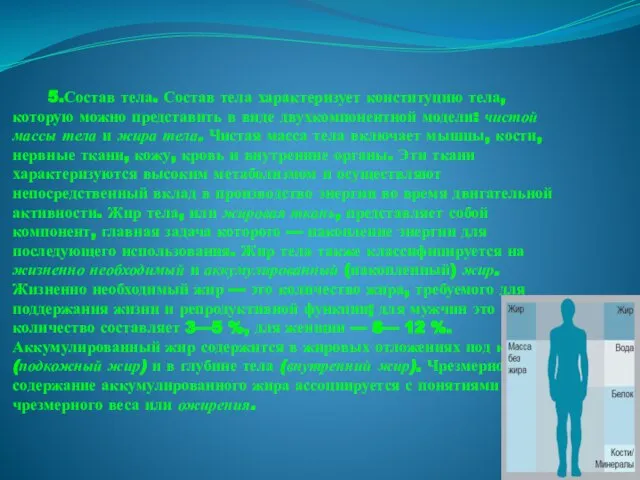 5.Состав тела. Состав тела характеризует конституцию тела, которую можно представить в виде