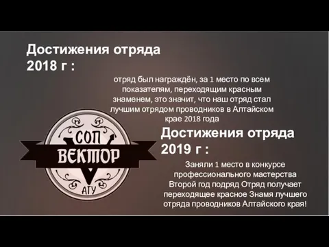 Достижения отряда 2018 г : отряд был награждён, за 1 место по