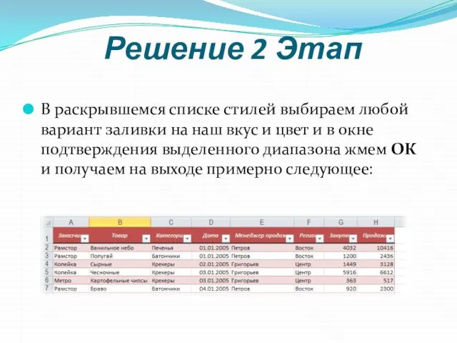 Решение 2 Этап В раскрывшемся списке стилей выбираем любой вариант заливки на