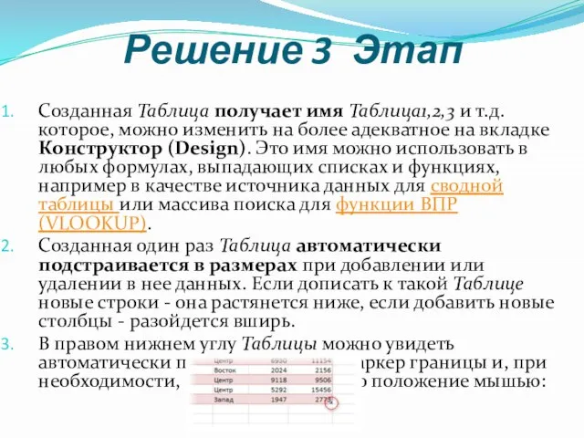 Решение 3 Этап Созданная Таблица получает имя Таблица1,2,3 и т.д. которое, можно