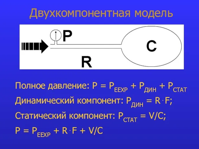 Двухкомпонентная модель Полное давление: P = PEEXP + PДИН + РСТАТ Динамический