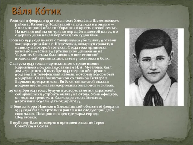 Родился 11 февраля 1930 года в селе Хмелёвка Шепетовского района, Каменец-Подольской (с