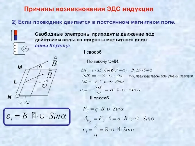 2) Если проводник двигается в постоянном магнитном поле. Свободные электроны приходят в