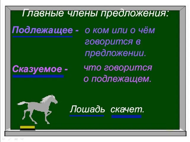 Главные члены предложения: Подлежащее - о ком или о чём говорится в