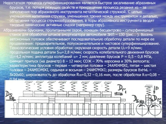 Недостатком процесса супкрфиниширования является быстрое засаливание абразивных брусков, т.е. потеря режущих свойств