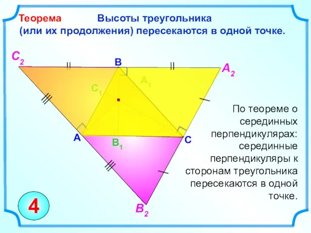 Высоты треугольника (или их продолжения) пересекаются в одной точке. Теорема C B
