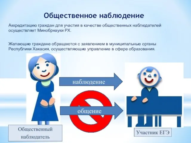 Общественное наблюдение Аккредитацию граждан для участия в качестве общественных наблюдателей осуществляет Минобрнауки