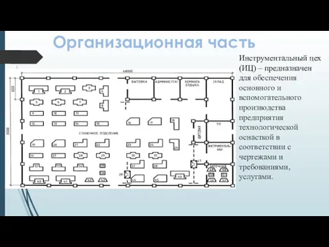 Организационная часть Инструментальный цех (ИЦ) – предназначен для обеспечения основного и вспомогательного