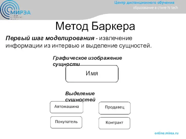 Метод Баркера Первый шаг моделирования - извлечение информации из интервью и выделение