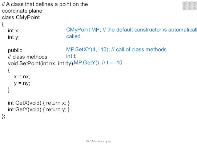 Dr.S.Manimurugan // A class that defines a point on the coordinate plane