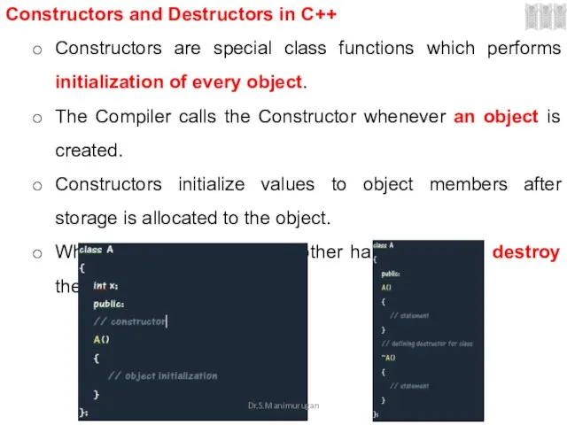Constructors and Destructors in C++ Constructors are special class functions which performs