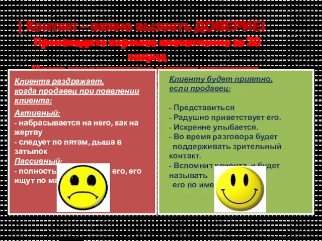 Произведите хорошее впечатление за 20 секунд После представления должен заговорить Клиент! Клиента