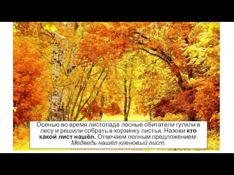 Осенью во время листопада лесные обитатели гуляли в лесу и решили собрать