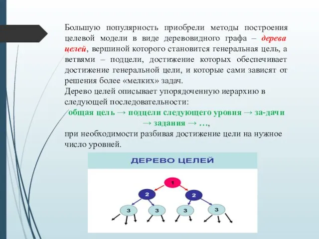 Большую популярность приобрели методы построения целевой модели в виде деревовидного графа –