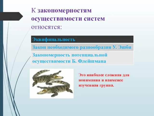 К закономерностям осуществимости систем относятся: Это наиболее сложная для понимания и наименее изученная группа.