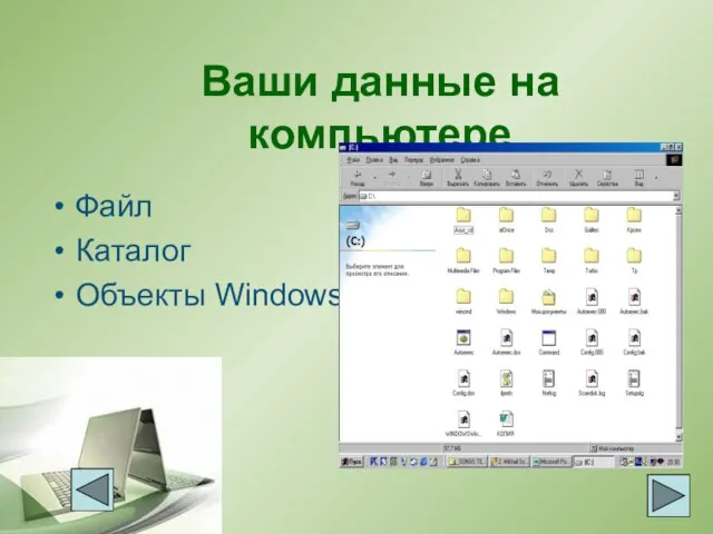 Ваши данные на компьютере Файл Каталог Объекты Windows