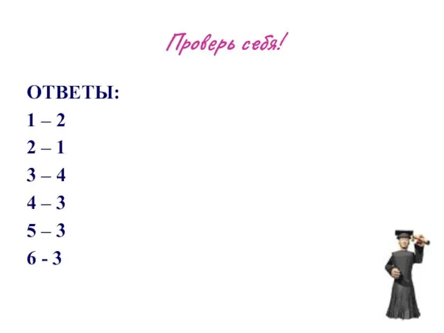 Проверь себя! ОТВЕТЫ: 1 – 2 2 – 1 3 – 4