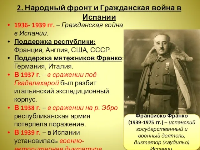 2. Народный фронт и Гражданская война в Испании 1936- 1939 гг. –