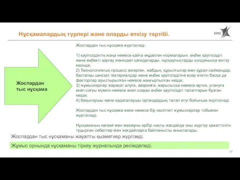 Нұсқамалардың түрлері және оларды өткізу тәртібі. Жоспардан тыс нұсқама жүргізіледі: 1) қауіпсіздіктің