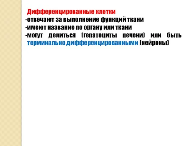 Дифференцированные клетки отвечают за выполнение функций ткани имеют название по органу или