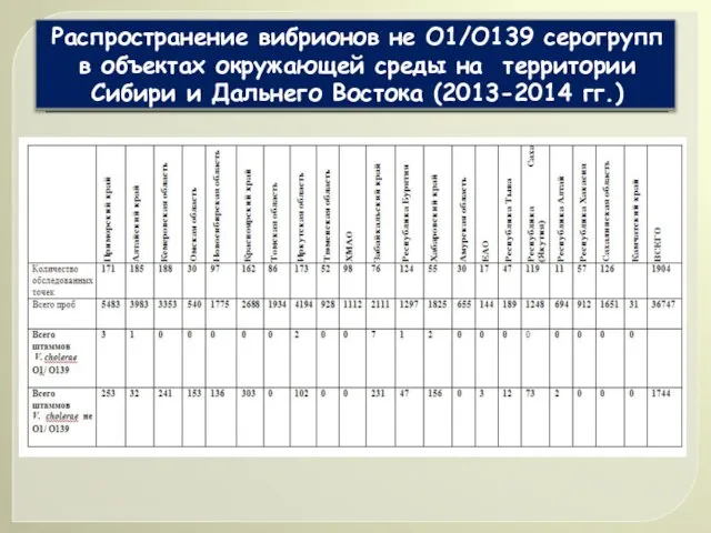 Распространение вибрионов не О1/О139 серогрупп в объектах окружающей среды на территории Сибири