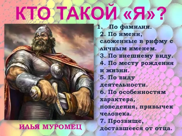 КТО ТАКОЙ «Я»? По фамилии. 2. По имени, сложенные в рифму с