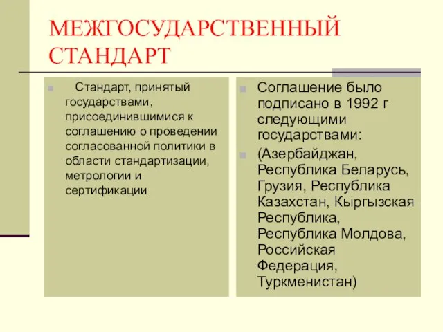 МЕЖГОСУДАРСТВЕННЫЙ СТАНДАРТ Стандарт, принятый государствами, присоединившимися к соглашению о проведении согласованной политики