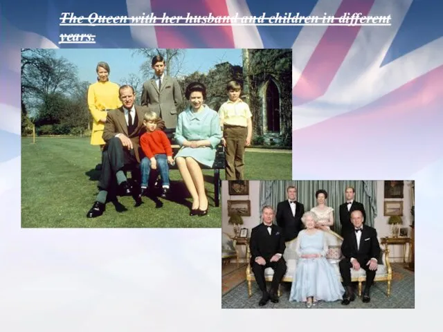 The Queen with her husband and children in different years.