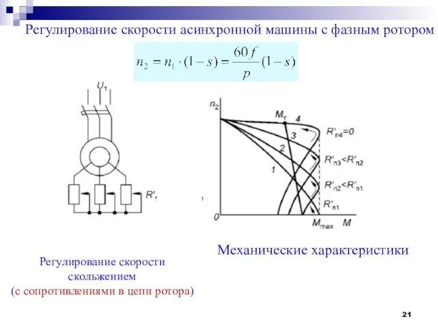 Регулирование скорости асинхронной машины с фазным ротором Регулирование скорости скольжением (с сопротивлениями