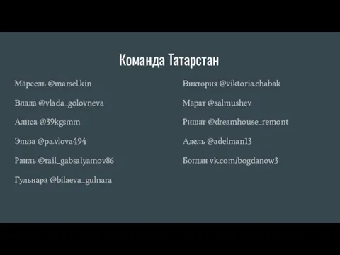 Команда Татарстан Марсель @marsel.kin Влада @vlada_golovneva Алиса @39kgsmm Эльза @pa.vlova494 Раиль @rail_gabsalyamov86