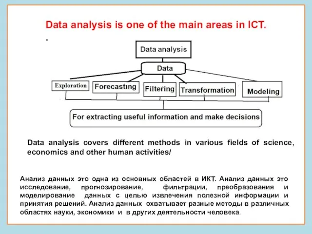 Data analysis is one of the main areas in ICT. . Data