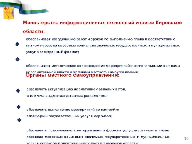 Министерство информационных технологий и связи Кировской области: обеспечивает координацию работ и сроков
