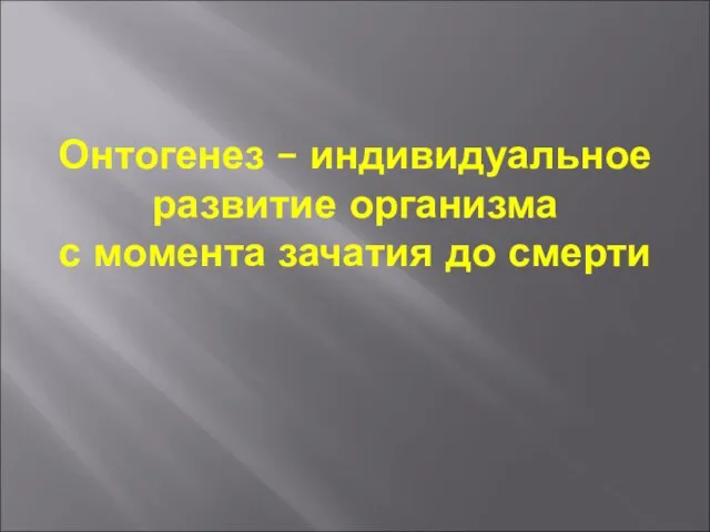 Онтогенез – индивидуальное развитие организма с момента зачатия до смерти