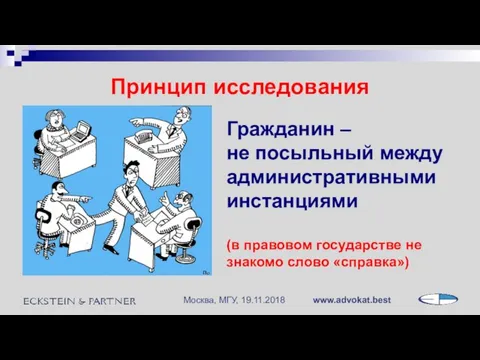 Принцип исследования Гражданин – не посыльный между административными инстанциями (в правовом государстве