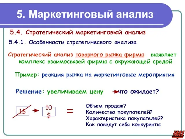 5.4. Стратегический маркетинговый анализ 5. Маркетинговый анализ 5.4.1. Особенности стратегического анализа Стратегический