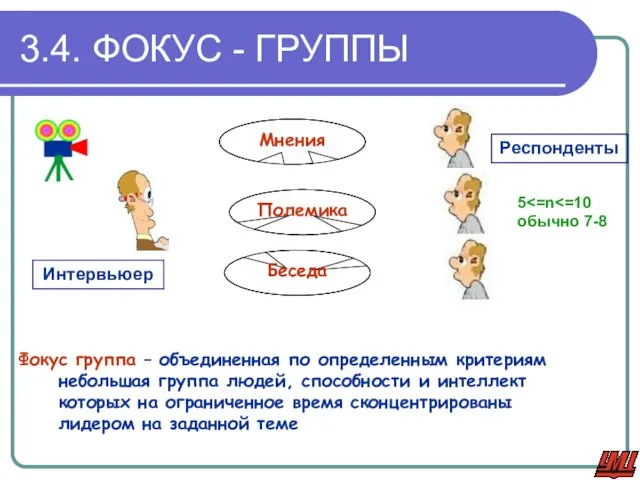 3.4. ФОКУС - ГРУППЫ Фокус группа – объединенная по определенным критериям небольшая