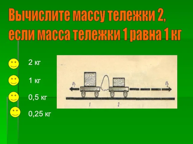 Вычислите массу тележки 2, если масса тележки 1 равна 1 кг 2