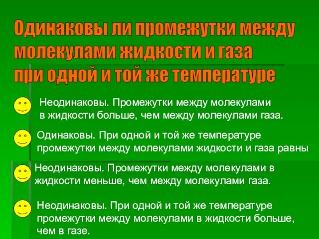 Одинаковы ли промежутки между молекулами жидкости и газа при одной и той