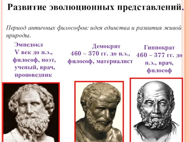 Развитие эволюционных представлений. Период античных философов: идея единства и развития живой природы.